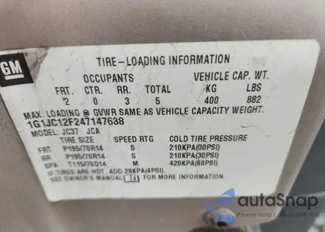 2004 Chevrolet Cavalier z USA, uszkodzony, nr VIN 1G1JC12F247147638